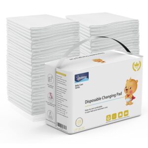 Disposable Changing Pad Liners (100 Pack) Super Soft, Disposable Changing Pads, Ultra Absorbent & Waterproof – Covers Any Surface for Mess Free Baby Diaper Changes (White)