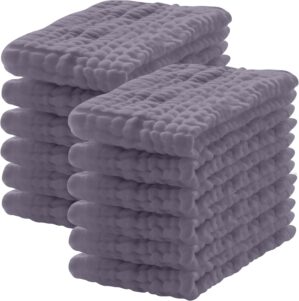 12 Pack Muslin Burp Cloths 100% Cotton Muslin Cloths Large 20”x10” Extra Soft and Absorbent Baby Burping Cloth – Grey