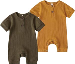 Baby Boy Girl 2 Pack Solid Romper Short/Long Sleeve One Piece Jumpsuits Clothes Sets