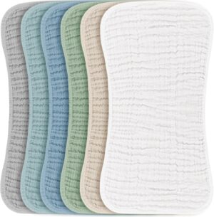 Konssy Muslin Baby Burp Cloths Sets for Unisex- 6 Pack Large 100% Cotton Burping Clothes for Newborn, Baby Girls and Boys