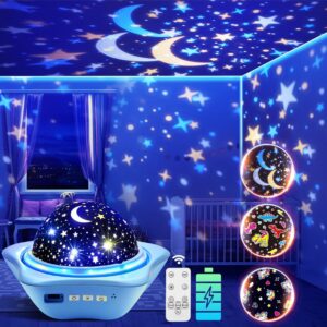 Star Lights for Ceiling, 42 Lighting Modes+6 Flims Star Projector for Kids, Rechargeable Ceiling Light with Remote, 360° Rotation Nursery Night Light, Timer+Dimmer Ceiling Stars Light Projector