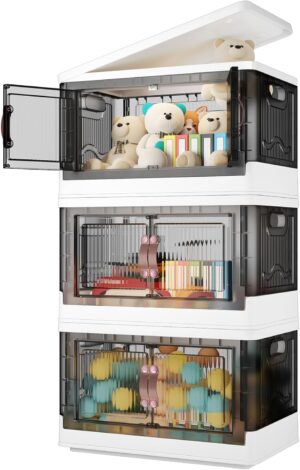 Storage Bins with Lids – 144QT Large Plastic Storage Bins Closet Organizers and Storage, Foldable Stackable Storage Containers for House Organizing Bedroom Dorm Room