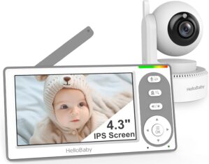 HelloBaby 4.3” Video Baby Monitor with 30 Hours Battery, Remote Pan-Tilt-Zoom Baby Monitor No WiFi, Baby Monitor with Camera and Audio, Night Vision, ECO Mode, Two-way Talk, 8 Lullabies, 1000ft Range