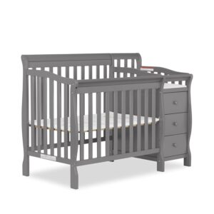 Jayden 4-in-1 Mini Convertible Crib And Changer in Storm Grey, Greenguard Gold Certified, Non-Toxic Finish, New Zealand Pinewood, 1″ Mattress Pad