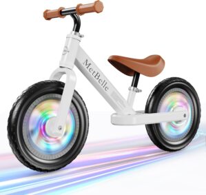 Balance Bike for Age 2 to 5 Years Baby,Colorful Lighting Toddler First Bicycle, 12-Inch Ride on Trainer Toys for Children,Kids Sport Push Walker with Adjustable Seat & Handle,Boys Girls Birthday Gifts