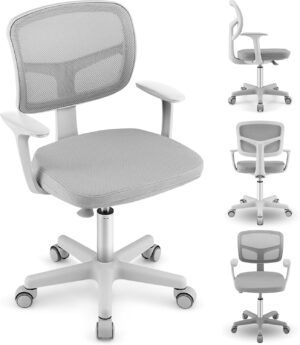 Kids Desk Chair, Height Adjustable Children Study Chair w/Lumbar Support, Swivel Mesh Seat, Universal Casters, Ergonomic Kids Task Chair for Boys Girls Aged 3-10, Home, School, Office(Grey)