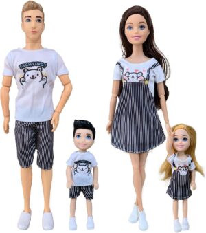 Interactive Family Dolls Toy Set 4pcs, Engaging and Educational Family Doll, Perfect Action Figures, for 3+ Kids Ideal Gift (C Edition)