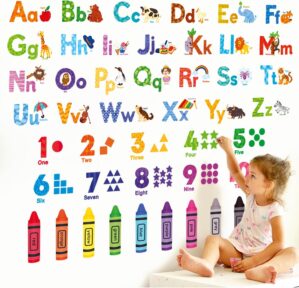 DECOWALL DS-8044 Animal Alphabet Numbers Colour Decals Stickers Kids Peel and Stick Removable for Room décor Letters ABC Classroom playroom Decorations Educational Bedroom Nursery