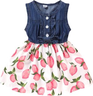 Kucnuzki Toddler Girl Outfits Baby Sunflower Princess Dresses Denim Summer Sleeveless Clothes Jean Tutu Skirts for Girls