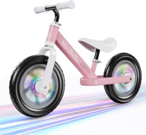 Balance Bike for Age 2 to 5 Years Baby,Colorful Lighting Toddler First Bicycle, 12-Inch Ride on Trainer Toys for Children,Kids Sport Push Walker with Adjustable Seat & Handle,Boys Girls Birthday Gifts