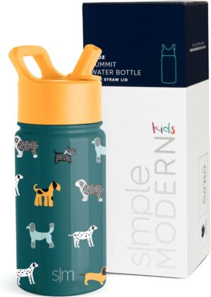 Simple Modern Kids Water Bottle with Straw Lid | Insulated Stainless Steel Reusable Tumbler for Toddlers, School | Summit Collection | 14oz, Dog Days