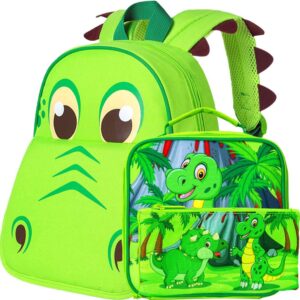 3PCS Toddler Backpack and Lunch Box for Boys, 12″ Dinosaur Preschool Kids Bookbag, Cute Animal Kindergarten Schoolbag