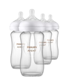 Philips AVENT Glass Natural Baby Bottle with Natural Response Nipple, Clear, 8oz, 4pk, SCY913/04