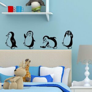Cute Penguin Wall Decals Removable Animals Wall Stickers，Easy Peel and Stick Vinyl Wall Decal Art for Kids Babies Bedroom Nursery Boys and Girls Bedroom Wall Decor，22×7.1 inches DT2076