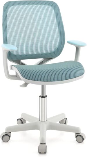 Giantex Kids Desk Chair, Children Armrest Computer Chair with Sit-Lock Wheels, Ergonomic Kids Office Chair with Waterfall Seat, Rolling Swivel Mesh Study Desk Chair for Boys Girls (Blue)