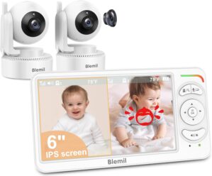 6″ Baby Monitor with 2 Cameras and Audio 30 Hours Battery Upgrade Split Screen Video Baby Monitor Remote Pan-Tilt-Zoom 178°Wide-Angle 150 Languages No WiFi ECO 2-Way Talk Night Vision 1000ft Travel