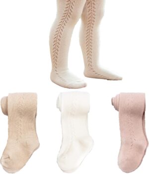 Baby Girls Tights Cable Knit Mesh Leggings Vintage Kids Stockings Cotton Pantyhose for Infants Toddlers 3 Packs