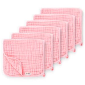 Maliton Muslin Burp Cloths for Baby Girl 6 Pack Large 20”x10” 100% Cotton Burp Rags Absorbent and Soft 6 Layers Baby Burp Cloths Newborn Girl Essentials(Pink, Pack of 6)