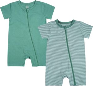 Teach Leanbh Baby Boys or Girls 2 Pack Pajamas Cotton Short Sleeve Zipper Romper Jumpsuits Sleep and Play 3-24 Months …