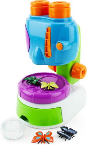 Boley My First Microscope Kit – STEM Science Learning Microscope for Kids with Binocular Viewer and Realistic Butterfly Toys – Educational Beginners Set for Toddler and Preschool Aged Children