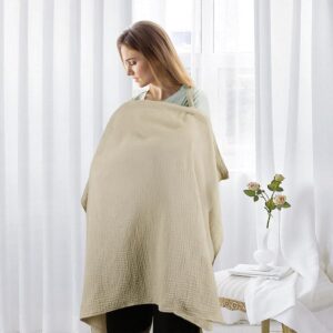 PandaEar Nursing Cover for Baby Breastfeeding, Breathable Muslin Nursing Poncho, Neck Insert with Rigid Hoop for Mom, Multi-use Privacy Nursing Apron Carseat Cover