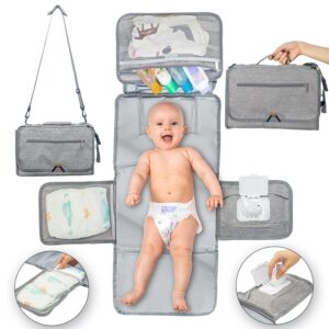 Large Portable Changing Pad for Baby with Shoulder Strap – Compact Diaper Bag Changing Pad with Wipes Pockets & Head Pillow, Baby Changing Mat Portable, Infant Waterproof Travel Changing Pad for Baby