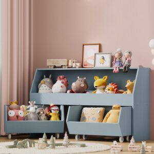 Toy Storage and Organizer for Kid, Boys and Girls Muti-Functional Bookcase and Storage Bin with Moveable Drawers, Children Toddler Storage Carbinet for Playroom, Bedroom, Nursery Sky Blue