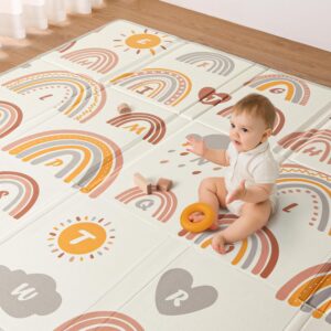 Blissful Diary Baby Play Mats for Floor, Reversible Soft Foam Playmat for Babies and Toddlers, Foldable Waterproof Baby Crawling Mat with Edge Reinforcement for Indoor & Outdoor, 78”x50”