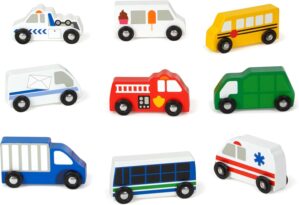 Melissa & Doug Wooden Town Vehicles Set in Wooden Tray (9 pcs) Vehicle Toys, Toy Cars For Toddlers And Kids Ages 3+