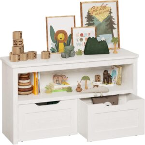 IRONCK Toy Storage Organizer with Drawers, Floor Toy Box with Wheels and Open Shelf, Storage Chest for Nursery, Playroom and Bedroom, White