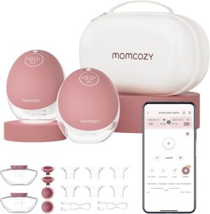 Momcozy Breast Pump Hands Free Upgraded Mobile Flow | M9, App Discreet Control with Personalized Multi-Modes & 15 Levels, Wearable Breast Pump 24mm, 2 Pack Cozy Red
