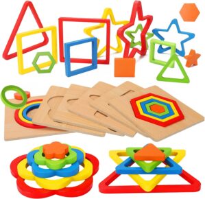 Toddler Puzzles Montessori Toy Wooden Shape Sorting Puzzle Sensory Toy Toddler Activities Preschool Learning Educational Autistic Developmental Toy 1 2 3 Year Old 1-3 0-2 Dementia Game