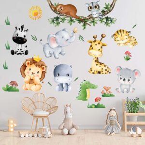 Jungle Baby Animals Wall Stickers – Elephant Lion Tiger Giraffe Wall Decals – Nursery Kids Girls Boys Room Daycare Playroom Classroom Wall Decor