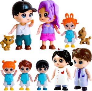 FUNERICA Dollhouse People Figures Playset – Adorable Dollhouse Family Members with Pets, Doctor, and Nurse. Little People Figures Doll House Accessories Toys
