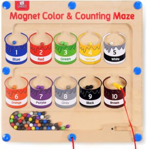 GAMENOTE Magnetic Color and Number Maze – Educational Fine Motor Skills Toys for Boys Girls 3 4 5 Years Old, Wooden Color Matching Learning Counting Toddler Puzzle Board