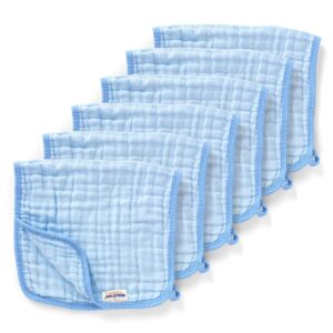 Maliton Baby Boy Muslin Burp Cloths 6 Pack Large 20”x10” 100% Cotton Burp Rags Absorbent and Soft 6 Layers Baby Spit Up Rags Newborn Boy Essentials(Blue, Pack of 6)