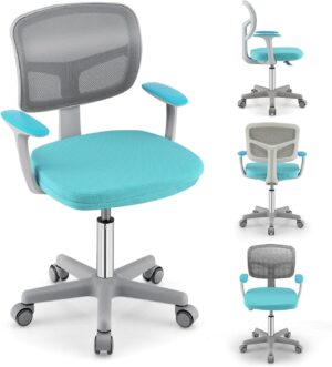 Kids Desk Chair, Height Adjustable Children Study Chair w/Lumbar Support, Swivel Mesh Seat, Universal Casters, Ergonomic Kids Task Chair for Boys Girls Aged 3-10, Home, School, Office (Green)