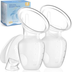 2 Sets Manual Breast Pump for Breastfeeding Essentials,Colostrum Collector with Spill Free Valve,Cap,Silicone,Clear,4oz