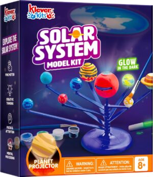 Klever Kits Solar System Model Kit- Glow in The Dark Painting Toy with Planetarium Projector, Stem Learning Toys for Kids Aged 8+ Space Planets Model