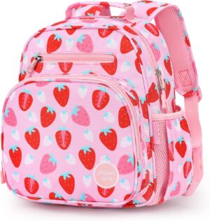 mibasies Toddler Backpack for Girls and Boys 2-4, Preschool Backpack, Cute Kids Backpacks for Girls Assorted Strawberry – Pink