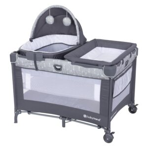Baby Trend Nursery Den Playard with Snooze Pod and Flip Over Changer, Diamond Sage