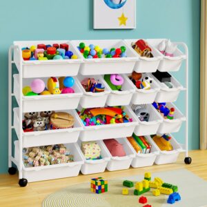 Large Kids Toy Storage Organizer with 18 Toy Bins, Multi-Bin Organizer Shlef Rack for Books, Building Blocks, School Materials, Metal Toy Organizers, Kids Playroom Organizers and Storage
