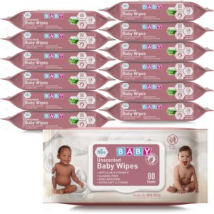 MED PRIDE Unscented Baby Wipes Bulk 12 X 80 Ct (960 Wipes), Alcohol-Free with Aloe Vera & Vitamin E, Extra Soft, Paraben-Free, Non-Irritating