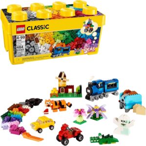 LEGO Classic Medium Creative Brick Box 10696 Building Toy Set – Featuring Storage, Includes Train, Car, and a Tiger Figure, and Playset for Kids, Boys, and Girls Ages 4-99