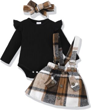 Newborn Infant Baby Girl Dress Clothes Winter Outfits Top Romper Overalls Dresses Suspender Skirt Set for Girls