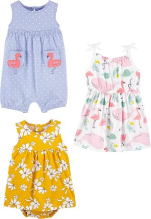 Simple Joys by Carter’s Baby Girls’ 3-Pack Romper, Sunsuit and Dress