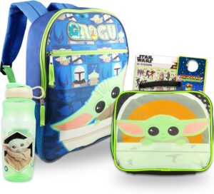 Baby Yoda Backpack and Lunch Bag Set – Star Wars School Supplies Bundle with Grogu Backpack and Insulated Lunch Box, Water Bottle, Baby Yoda travel set