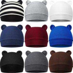Geyoga 9 Pieces Newborn Baby Hat Bear Ears Infant Caps Baby Boy Girl Toddler Hats Beanie Caps, 2 Ears