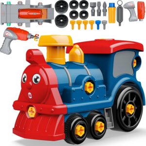 Truck Toys Set for Toddler, Take Apart Toy with Electric Drill, DIY Electric Train Assembly Toys, STEM Building Learning Toys, Xmas Gifts for 3 4 5 6 7 8 Year Old Boys Girls