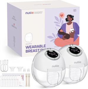 Nuliie Hands-Free Breast Pump, Wearable Breastfeeding Pump 4 Modes 9 Levels with 18/21/24MM Flange, Electric Breast Pump Portable, Replaced Pumping Accessories Included (2 Packs, WhiteSmoke)